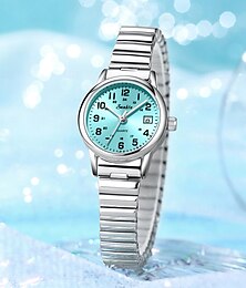 お買い得  -女性用腕時計、読みやすいクォーツ腕時計、ステンレススチール製伸縮バンド、ターコイズブルーの文字盤、日付表示、防水、ファッショナブル、カジュアル、女性や女の子へのギフト