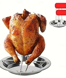 preiswerte -1/2 Stück Hähnchenbratrost aus Edelstahl mit Fettauffangschale – antihaftbeschichtet, faltbar, geeignet für Grills und Backöfen, robuster Metallgrill, ideal für Camping und Grillen zu Hause.