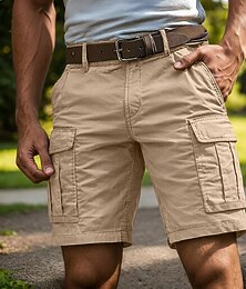 baratos -Homens Calças de carga Bermuda Cargo Calção Shorts casuais Bolsos Cintura elástica Vários bolsos Tecido Cor Única Comprimento do joelho Casual Ao ar livre Streetwear Moda Roupa de rua Azul Céu Preto