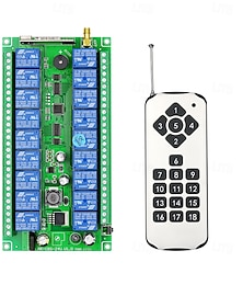 preiswerte -12V/24V DC, 18-Kanal-Funkfernbedienung mit Lerncode-Relaisempfänger, 10A-Relais, 433MHz