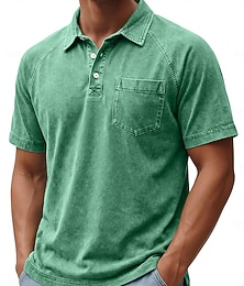 Недорогие -Муж. Рубашки поло Рубашка из 100% хлопка с кислотной стиркой Повседневные Праздники Лацкан С короткими рукавами Мода Классический Полотняное плетение Винтаж Проблемный Лето Весна Все сезоны