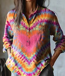 economico -Per donna Blusa Stampato Cuore Tinta a nodi Vacanza Vintage Quotidiano Manica Lunga Colletto a Camicia Top Regolari Quotidiano All'aperto Ferie Rosa Estate Primavera Autunno