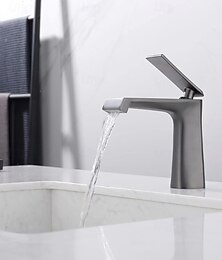 abordables -Robinet de lavabo de salle de bain - Robinet de salle de bain classique monotrou à poignée unique, plaqué or gris gomme