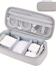 baratos -Bolsa organizadora de viagem com gerenciamento de cabos, organizador tecnológico cinza claro com zíper para carregadores, power banks, discos rígidos, cabos de dados – estojo de viagem portátil para