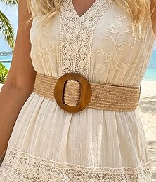 abordables -Ceinture bohème tressée pour femme avec boucle en bois vintage, ceinture en maille de paille à nouer idéale pour les vacances d'été à la plage et le quotidien, disponible en plusieurs couleurs.