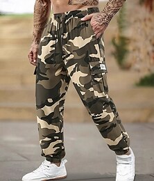 お買い得  -男性用 カーゴパンツ カジュアルパンツ ドローストリング ポケット カモフラージュ 履き心地よい 快適 膝丈 カジュアル 日常 家 旅行度假风 シンプル アーミーグリーン ホワイト 伸縮性なし