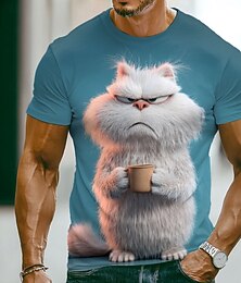 economico -Per uomo Animale Gatto Divertente Maglietta Manica Corta maglietta Stampa 3D Girocollo Camicia Esagerato Designer Feste Ferie Blu Blu lago Rosso Estate Primavera Abbigliamento S M L XL XXL XXXL