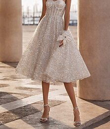 abordables -Robe de bal Ligne A Traîne chapelle Robes de mariée Robes pour enterrement de vie de jeune fille robe de mariée ancien Simple Dos Nu Bretelles Classiques Épaules Dénudées Remise des Diplômes