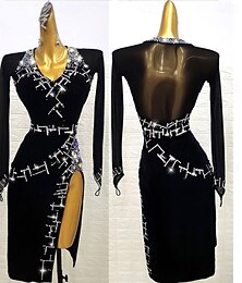 preiswerte -Lateinamerikanischer Tanz Kleid Strass Damen Party Training Leistung Langarm Spandex Nylon