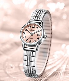 cheap -Women's Watch with Steel Elastic Band, Easy to Read Ladies Quartz Watches with Pink Dial and Date Display, Stainless Steel Stretch Bracelet Wrist Watch for Women Girl Gift, Fashion Casual Waterproof