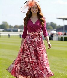 economico -Linea ad A Lunghezza alla caviglia Vestito da Festa Abito da Cocktail Abito da invitata a nozze Abito da cerimonia per signora Manica 3/4 Scollo a V Scollo Tondo Elegante Formale Ospite di nozze