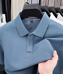 cheap -Men's Polo Cotton Blend Polo Shirt Casual Business Lapel Short Sleeve Fashion Modern Plain Buttons Plain Summer Spring Regular Fit Lake blue Black White Navy Blue Purple Light Grey Polo