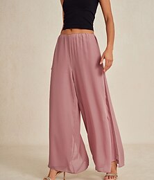 abordables -Femmes Pantalons à jambes droites Élégant Longueur complète Taille Moyenne Taille moyenne Naturel Ceinture Élastique Élastique Occasionnel Quotidien Vacances Rose poussiéreuse Été Printemps Automne