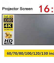 Недорогие -Проекционный экран 16:9 HD 4K, серый, светонепроницаемый, портативный, для домашнего кинотеатра, складной, для использования внутри и снаружи помещений, различные размеры: 60, 70, 80, 100, 120, 130