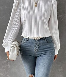 abordables -Mujer Camisa Blusa Tops de gasa Plano Elegante Clásico Casual Manga Larga Cuello Barco Tops regulares Diario Festivos Noche Blanco Rojo Azul Marino Azul cielo Morado Verano Primavera