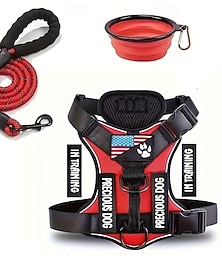 abordables -Ensemble harnais et laisse pour chien d'assistance comprenant une gamelle pliable, un gilet réfléchissant et un harnais ajustable en tissu Oxford souple à cinq patchs, adapté aux chiens de petite,