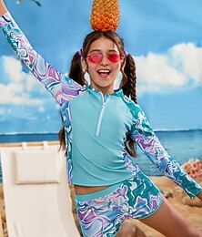 billiga -Barn Flickor Baddräkt Utomhus Strand Grafisk Löv Semester Tropisk Sport Baddräkter 4 år + Sommar Blå Svart