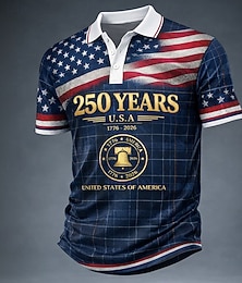 preiswerte -4. Juli 2026 250. Herren Amerikanische US-Flagge Poloshirts Kurzarm Polo-Shirts Revers Lässig Athleisure Alltagskleidung Festivalkleidung 3D-Druck Knöpfe Frühling & Sommer Blau Rote Grau