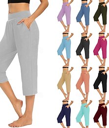 abordables -Femmes Shorts Capri Chinos Vacances Streetwear Occasionnel Longueur mollet Taille moyenne Uni Avec Poches Taille Élastique Confortable Respirant Élastique Quotidien Extérieur Vêtements de rue Vin