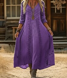 billiga -Dam Maxiklänning Boho-klänning Vintage klänning Vardagsklänning Vintage Dagligen Utomhus Semester Lös passning Blommig Långärmad V-hals Purpur Vår Höst