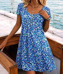 abordables -Femmes Mini Robe Robe d'Été Robe T-Shirt Robe trapèze Robe d'été Vacances Occasionnel Quotidien Plage Fête Coupe régulière Fleuri Graphique Manche Courte Col ras du cou Bleu Violet Vert Été Printemps