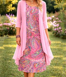 levne -Dámské Sada šatů Áčkové šaty Elegantní prázdniny Květinový Grafika Vícevrstvé Tisk Mini šaty Poloviční rukáv Tričkový Denní Světlá růžová Léto Jaro Běžný