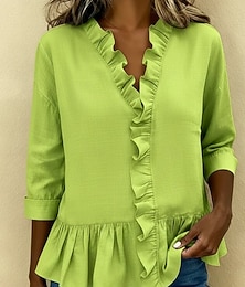 economico -Per donna Camicia Blusa Camicia con volant Volant Patchwork Semplice Elegante Classico Moderno Manica Lunga Scollo a V Top Regolari Quotidiano Ferie Uscire Nero Bianco Azzurro cielo Verde Cachi