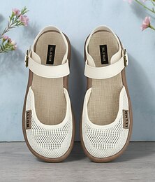 abordables -Ballerines Mary Jane beiges en maille pour femmes – sandales légères et respirantes avec bride ajustable, chaussures d'été décontractées pour les voyages, le jardinage et le quotidien