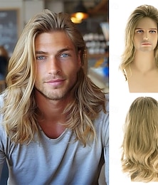 abordables -perruques blondes longues pour hommes, synthétiques, ondulées et dégradées, perruques de cosplay et de soirées.