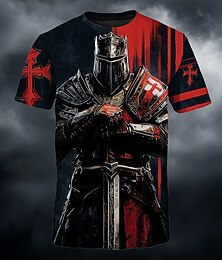 abordables -Camiseta de los Caballeros Cruzados caballero Templario medieval guerrero armado cruz roja espada fantasía gótica impresión en todo el cuerpo camiseta de manga corta cuello redondo casual RPG cosplay