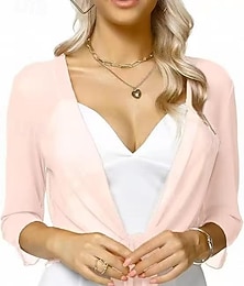 economico -Scialle Donna Coprispalle Scialli della Madre Scialli della Sposa Scialli dell'Ospite di Nozze Elegante Signore Formale Manica Lunga Chiffon Stole da matrimonio Con Colore puro Per Quotidiano