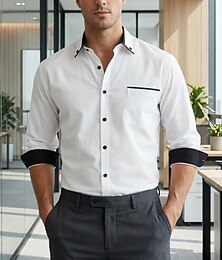 preiswerte -Herren Hemd Kleidhemd Durchgeknöpft Hemd Farbblock Outdoor Arbeit Schwarz Weiß Rote Marineblau Langarm Umlegekragen Sommer Frühling Bekleidung Knöpfe