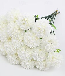 abordables -18 crisantemos artificiales: decoración floral artificial que no requiere mantenimiento, juego multicolor en blanco, rojo, rosa y verde grisáceo para arreglos de mesa en el hogar, bodas y fiestas,