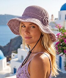 abordables -Chapeau d'été bohème pour femme, en polyester respirant, orné de fleurs 3D, multicolore, à larges bords, idéal pour la plage et le quotidien.