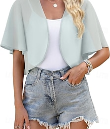 economico -Scialle Donna Bolero Coprispalle Scialli della Madre Scialli della Sposa Elegante Signore Formale Manica Corta Chiffon Stole da matrimonio Con Colore puro Per Quotidiano Primavera & Estate