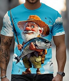 abordables -Hombre Old Man Pesca Camiseta Manga Corta Camiseta Impresión 3D Cuello Barco Camisa Exagerado Design Diario Discoteca Fiesta Azul Piscina Bleu Ciel Verano Primavera Todas las Temporadas Ropa S M L XL
