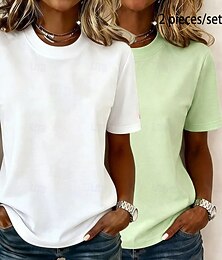 preiswerte -Frauen 100% Baumwolle T-Shirt Basic Klassisch Modern Kurzarm Rundhalsausschnitt Reguläre Oberteile Lässig Täglich Ausgehen Schwarz  Rot Weiß+Pink Weiß  Schwarz Grün  Blau Weiß+Orange Sommer Frühling