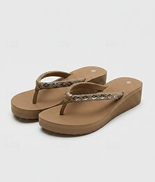 رخيصةأون -صندل مزين بأحجار الراين مع نعل سميك وحزام ثونغ، صندل أنيق ومريح لقضاء العطلات الصيفية وأيام الشاطئ