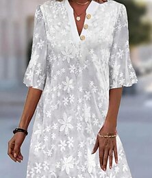 olcso -Női Mini ruha Csipkeruha Fehér ruha Elegáns Divat Szabadtéri Vakáció Alkalmi Normál Virágos Féhosszú V-alakú Fehér Nyár Tavasz