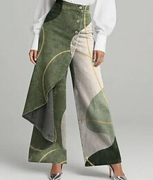 billiga -Dam Brett skaft Semester Grundläggande Fullängd Medium Midja Oelastisk Semester Gata Casual Blå Mörkgrön Sjöblå Svart Vår Lös passning