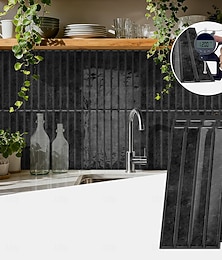 preiswerte -20 Stück selbstklebende 3D-Wandaufkleber in Fliesenoptik, 24,6 x 12 cm, dunkelgraues Streifenmuster, abnehmbar, geeignet für Küchenrückwände, Schlafzimmer, Wohnzimmer und andere Wohnwände.