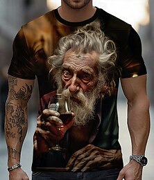 halpa -Vanha mies juo punaviiniä miesten graafinen t-paita taiteellinen elokuvamainen muotokuva viinin ystävä lyhythihainen pyöreä kaula-aukkoinen rento t-paita ainutlaatuinen lahja hänelle