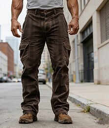 economico -Per uomo Pantaloni Cargo Pantaloni Pantaloni tattici Multi-tasche Tasca con Patta Plaid Antivento Comodità Quotidiano All'aperto Ferie Vintage Streetwear Marrone Inelastico