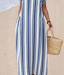 Недорогие -Жен. Длинное платье Платье в стиле бохо Сарафан Повседневное платье Этническое платье Элегантный стиль Богемия Отпуск Пляж Праздники Свидание Свободное облегание Графика Полоса С короткими рукавами