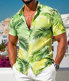abordables -Homme Dégradé de Couleur Feuille de palmier Plantes Tropicales Chemises hawaïennes Chemises tropicales Chemise Aloha Manche Courte Hawaïen Plage Vacances Été Printemps Col Rabattu Impression 3D