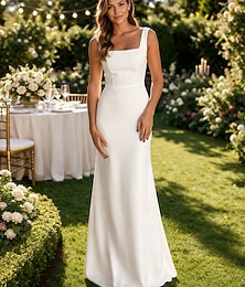 abordables -Fourreau Colonne Longueur au sol Lune de miel Robes de mariée Robes pour enterrement de vie de jeune fille robe de mariée Occasionnel Sans manches Col carré Remise des Diplômes Anniversaire Tissu