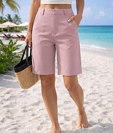 abordables -Femmes Bermuda Chinos Shorts Shorts d'été Vacances ancien Mode Longueur Genou Taille basse Couleur Unie Uni Avec Poches Jambe Droite Confort Léger Doux Non Elastique Vêtements de rue Bureau Travail