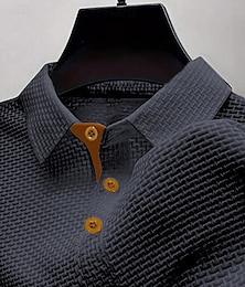 cheap -Men's Golf Shirt Golf Polos Shirts Casual Work Lapel Short Sleeve Basic Modern Plain Jacquard Buttons Summer Regular Fit Blue Black White Navy Blue sky blue Dark Gray Golf Shirt