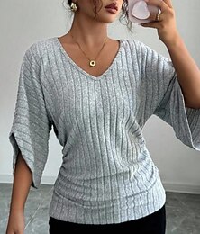 economico -Per donna Blusa Tinta unica Elegante Casual Manica 3/4 Scollo a V Top Regolari Quotidiano Grigio Primavera Autunno