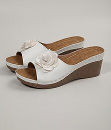 economico -Sandali con zeppa gialli da donna – scarpe estive comode e dalla calzata ampia con dettagli floreali 3D per viaggi e giardino &abbigliamento quotidiano